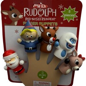 New Set Of 5 Christmas Finger Puppets Set Rudolph Santa Cartoon Show Holiday